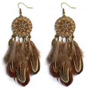Bohemian feather tassel earrings for women girls latin dance stage performance evening party dress ethnic style drop earrings for female